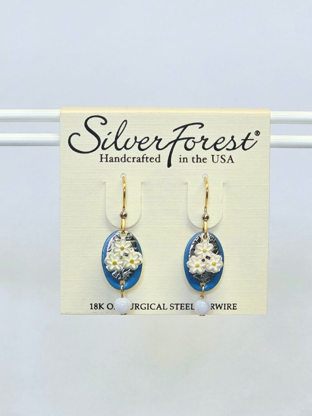 Silver Forest Blue and Daisy Earrings